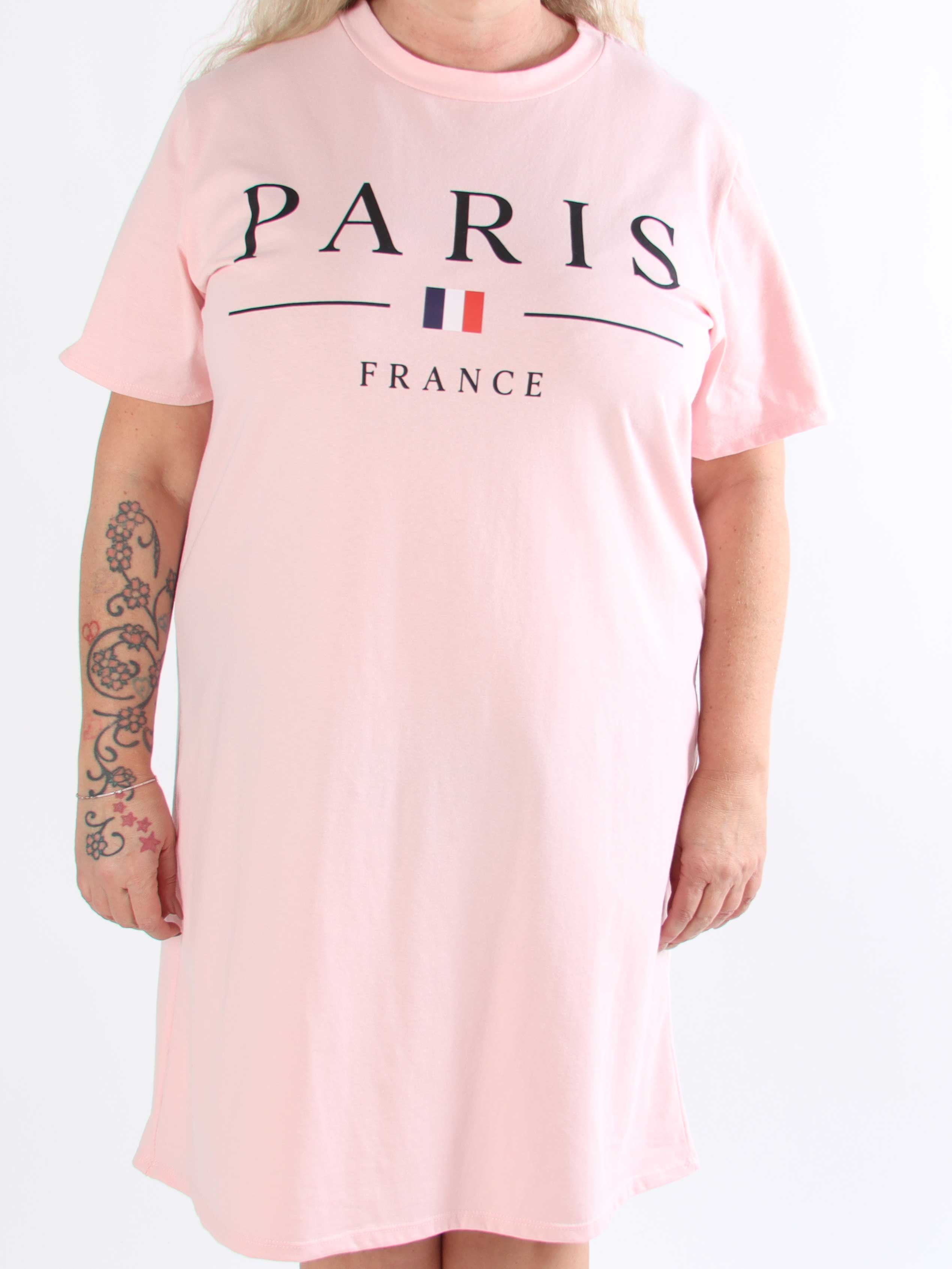 Alice - Plus size-klänning i bomull med Paris stående på bröstet